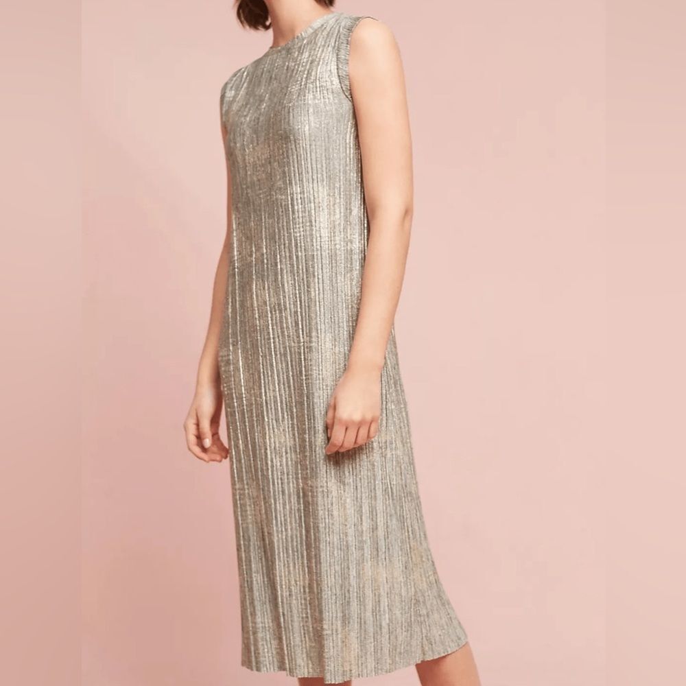 NWT Akemi + Kin x Anthropologie Corrina Shiny Metallic Midi Dress Size Large